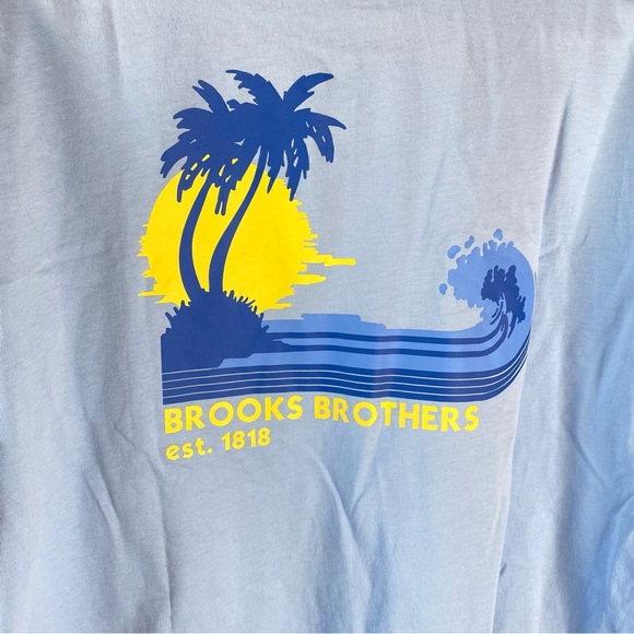 Brooks Brothers Mens Graphic Tee Sz L Light Blue Crew Neck Beach Tropical Ocean - Picture 4 of 9